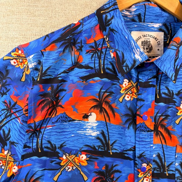Savage Tacticians Co. Other - Savage Tacticians SAVTAC "M14's & Beachy Dreams" Blue Tactical Hawaiian Shirt LG